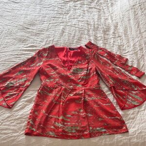 Twinkle by Wenlan Red and Green Wrap Blouse